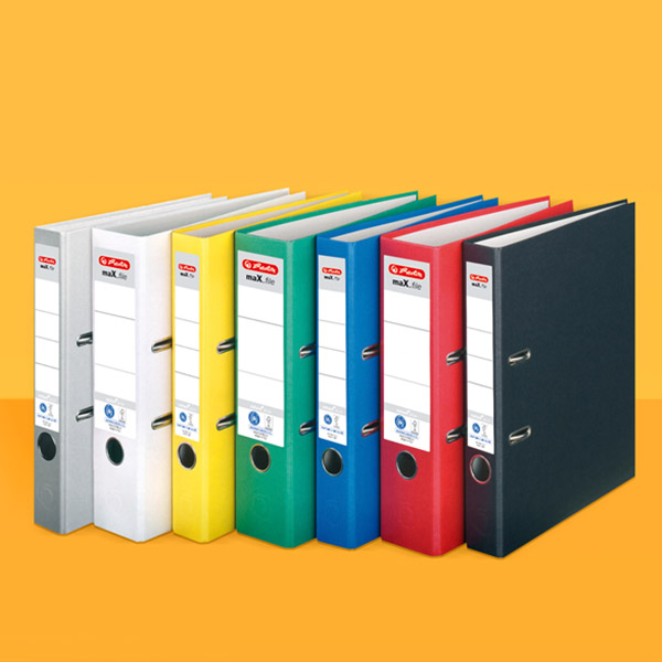 Lever arch files with colorful paper covers