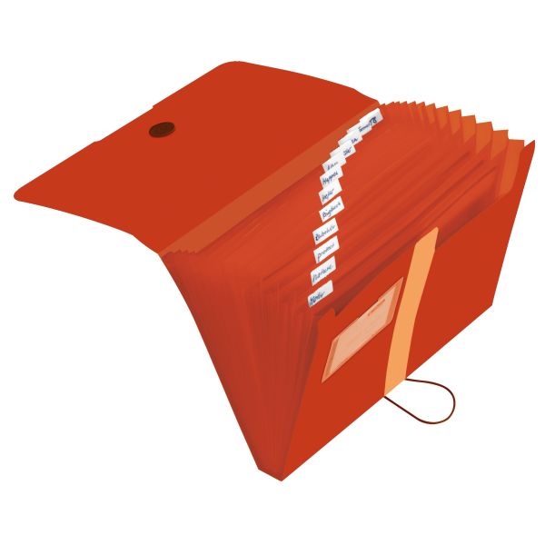 spisové desky, recyklovaný PP, A4 12dílný registr, oranžové