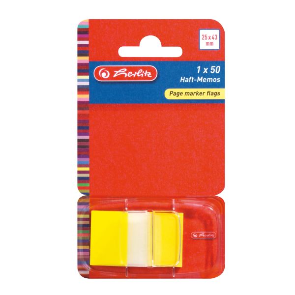 záložky Page marker flags, 25 x 43 mm 1 x 50 lístků, PET, transparentní, žlutá špička