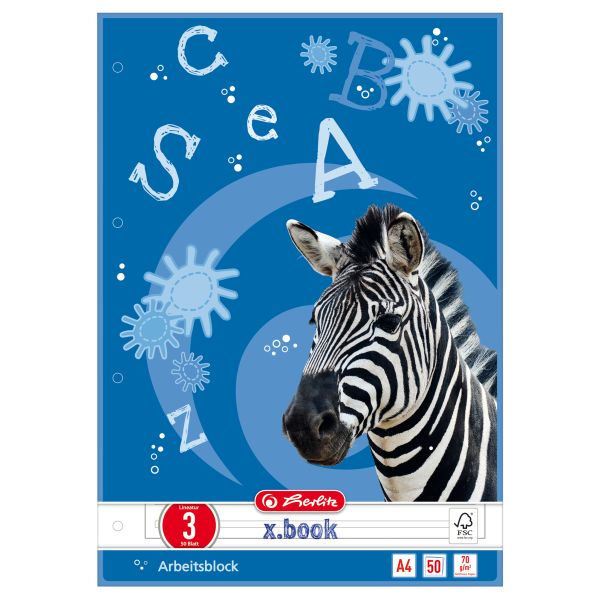školní blok, A4, 50 listů, č. 03, FSC Mix motiv Zebra