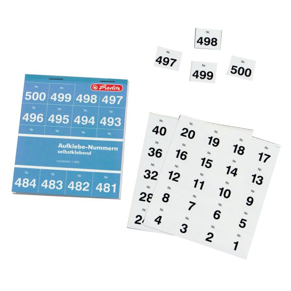 lepicí číslice, číslované, 1–500 samolepicí, bílé