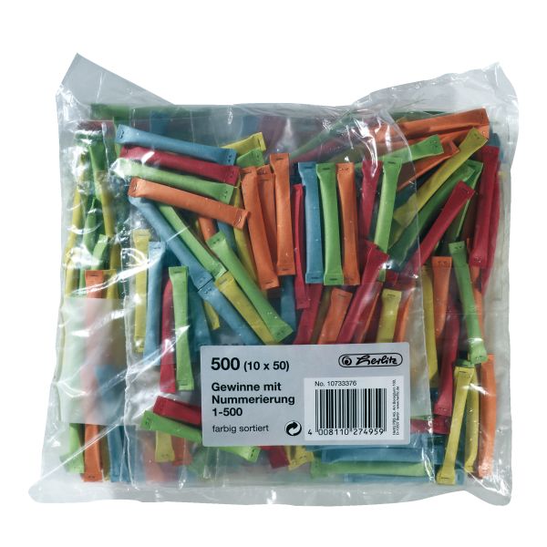 vítězné losy, 1–500, 10 x 50 ks sešité, mix barev