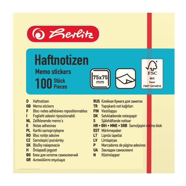 Samolepicí bloček 75x75/100l, žlutý