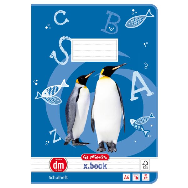 Heft A4 16 Blatt Lineatur dm FSC Mix Motiv Pinguin