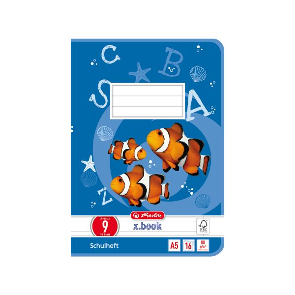 Heft A5 16 Blatt Lineatur 09 FSC Mix Motiv Fische