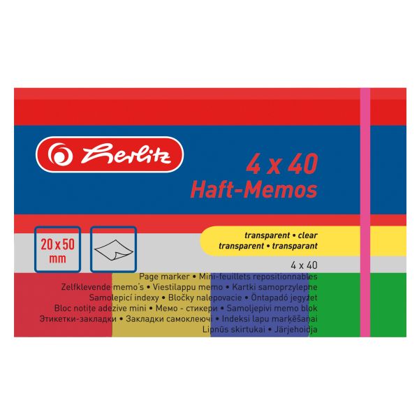 Haft-Memos 20x50mm 4x40 Stück farbig-transparent sortiert