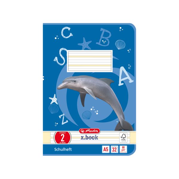 Heft A5 32 Blatt Lineatur 02 Motiv Delfin FSC Mix