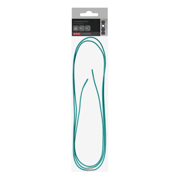 Gummibandset A4 mit 1 Verschluss- und 2 Haltegummis, türkis, im Folienbeutel
