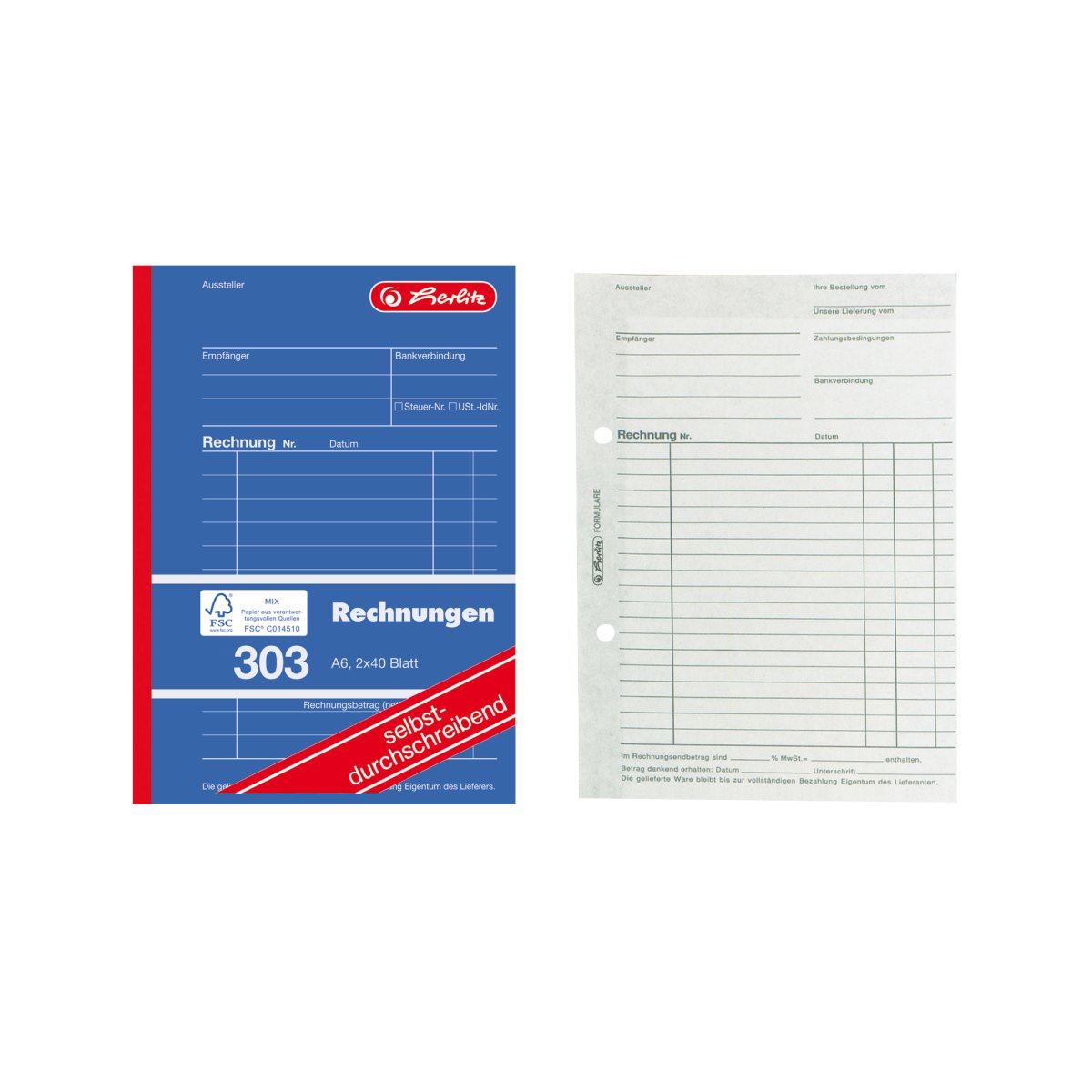 Rechnungsbuch A6 303 2x40 Blatt selbstdurchschreibend FSC