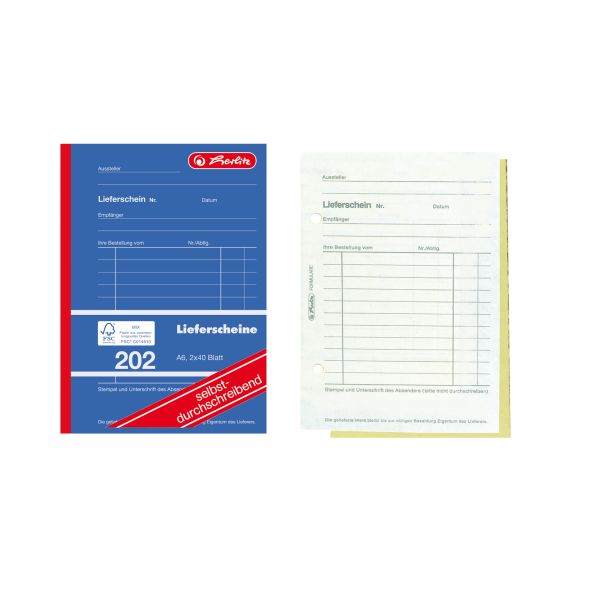 Lieferscheinbuch A6 202 2x40 Blatt selbstdurchschreibend FSC