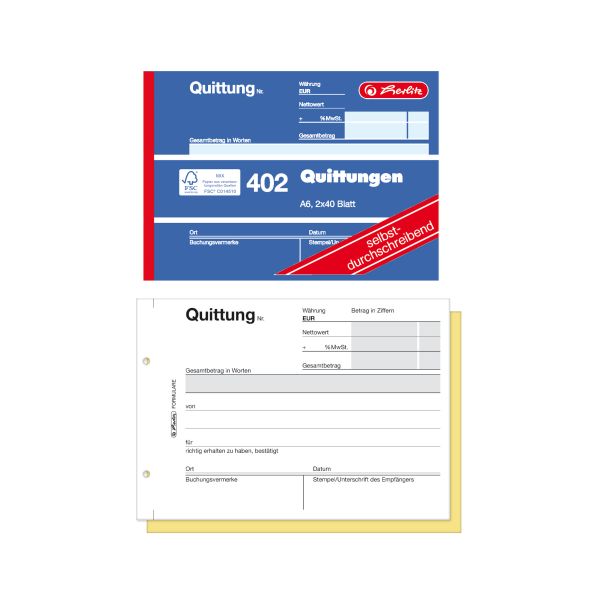Quittungsblock A6 402 2x40 Blatt selbstdurchschreibend FSC