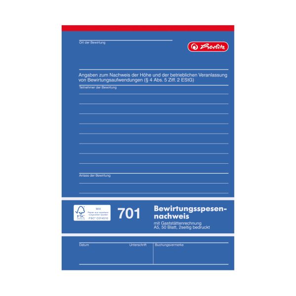 Bewirtungsspesennachweis A5 701 50 Blatt FSC