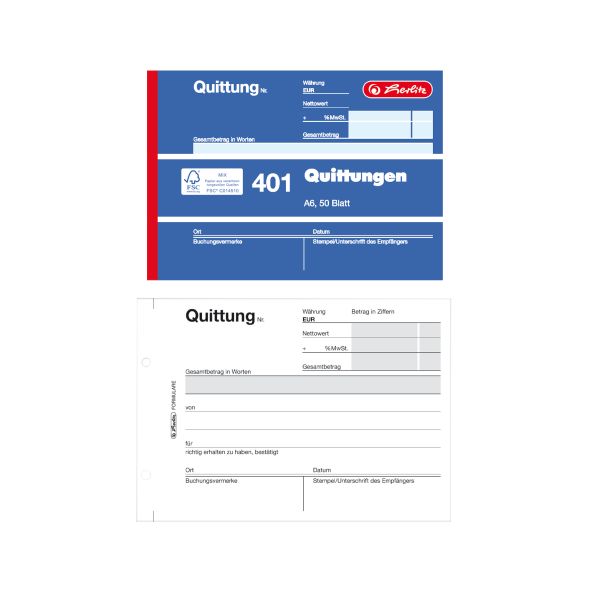 Quittungsblock A6 401 50 Blatt FSC