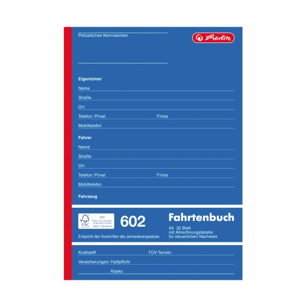 Fahrtenbuch A5 602 32 Blatt FSC