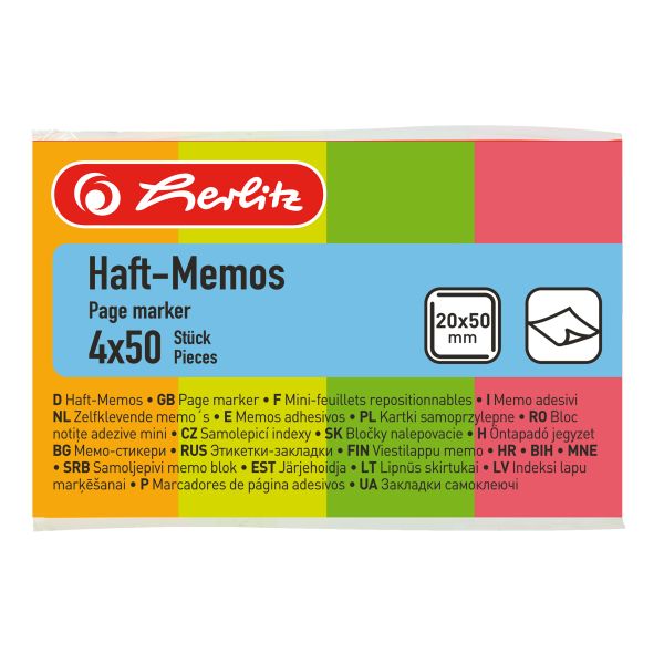 Haft-Memos 20x50mm 4x50 Stück neonfarben