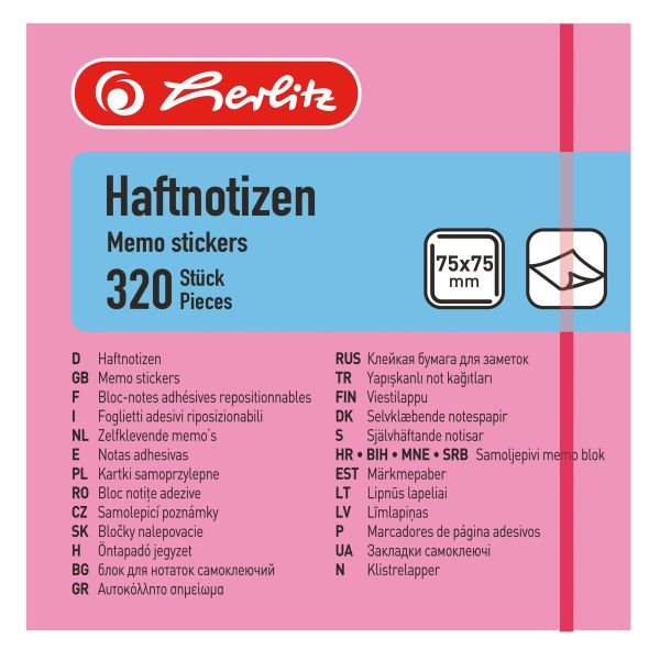 Haftnotizblock 75x75 mm 320 Blatt Intensivfarben