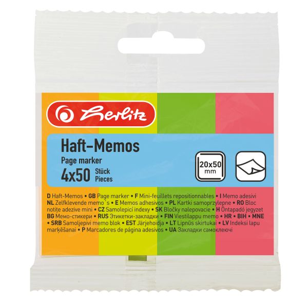Haft-Memos 20x50mm 4x50St. neonfarben Hängeware