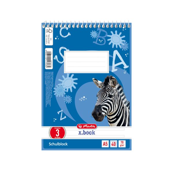 spiral school pad A5 40 sheets FSC no.03 motif Zebra