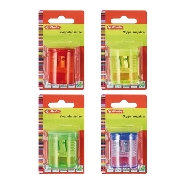 double sharpener with can, assorted colours