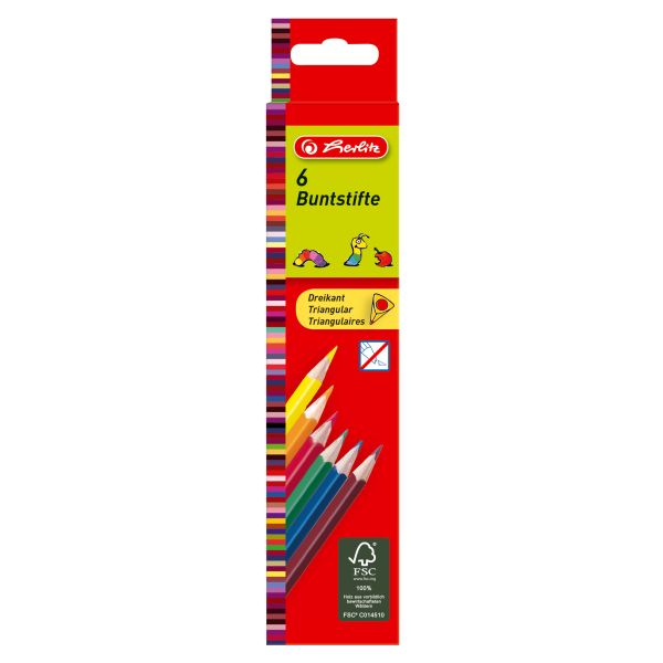 triangular coloured pencils 6 pcs. in suspension package