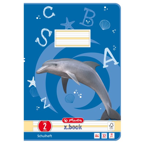 exercise book A4 32 sheets no.02 motif Dolphin FSC Mix