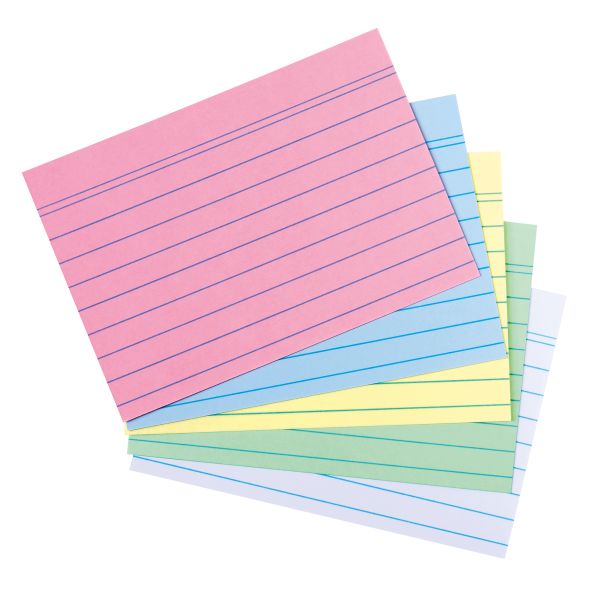 index card A7 ruled assoreted colors 4 colors plus white 200 pieces