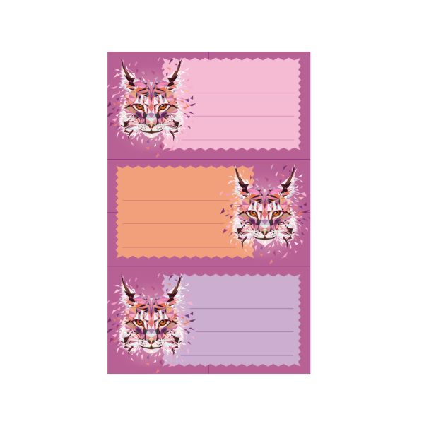 book labels Wild Animals Lynx FSC 3 sheets of 3 labels self-adhesive