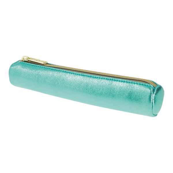 Pencil pouch round Mini Metallic Turquoise