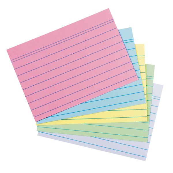 index card A6 ruled assorted colours 4 colours plus white Blue Angel 200 pieces