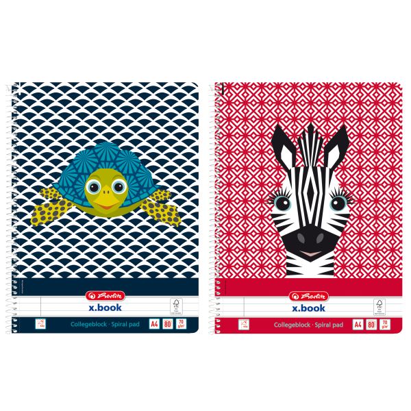 spiral pad A4 Cute Animals 80 sheets ruled with margin 2 motifs Turtle+Zebra