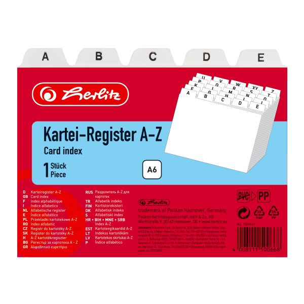 index card register A6 A-Z white