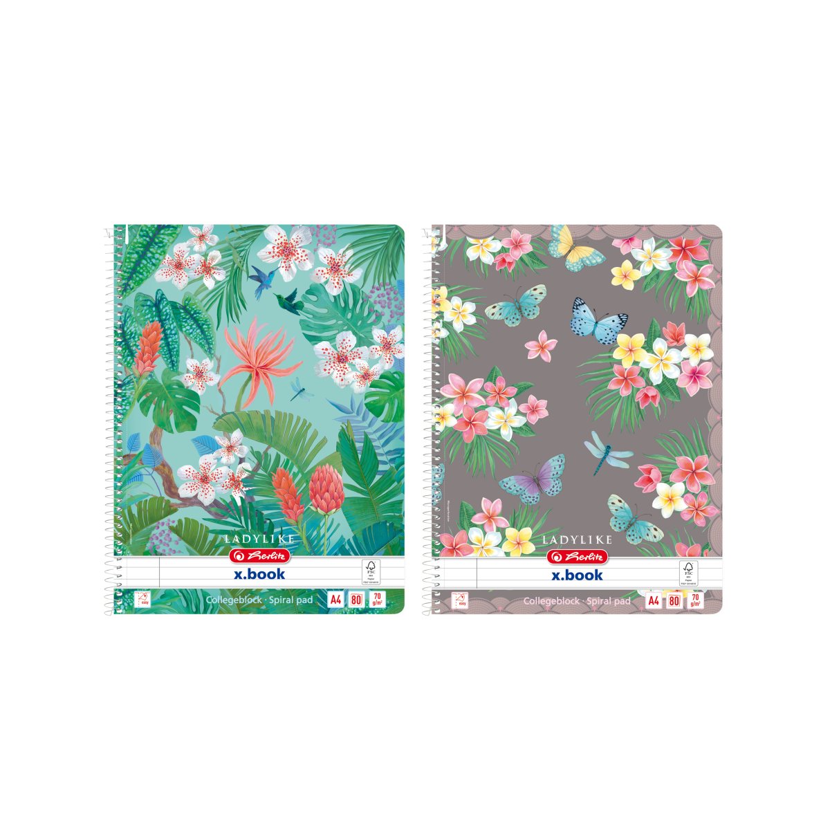 spiral pad A4 Ladylike 80 sheet ruled with margin 2 assorted motifs