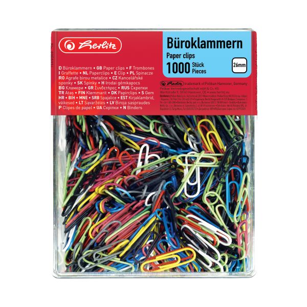 paper clip 26 mm assorted colours 1000 pieces