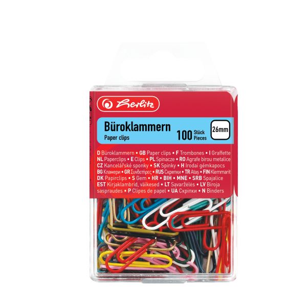 paper clip 26 mm assorted colours 100 pieces