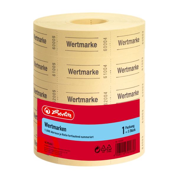 value coupons neutral 5 x 1000 tear-offs consecutively numbered 5 rolls