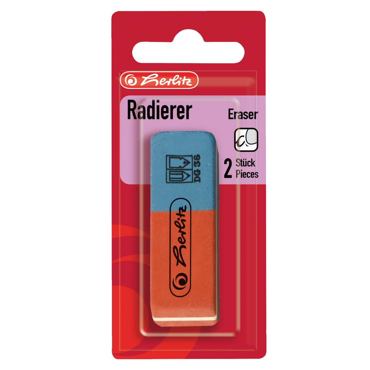 eraser BR40 red/blue 2 pieces on blister card - Herlitz