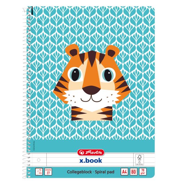 Spirálfüzet A4 80 lap, vonalas Cute Animals Tigris