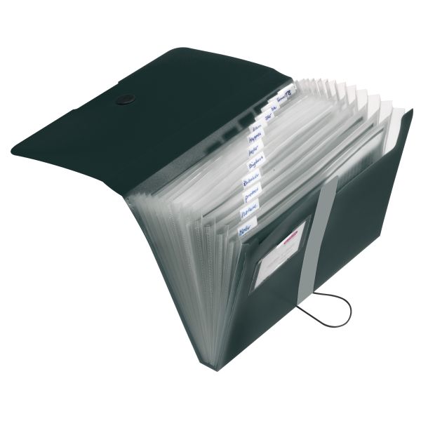 Mapă PP 12 compartimente neagră