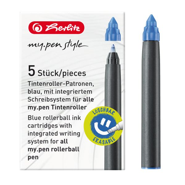 картриджи для ручки-роллера my.pen, синие, 5 штук в картонной упаковке