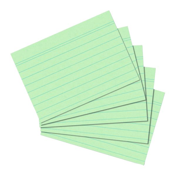 карточки для записей А5, в линейку, зеленые, 100 штук