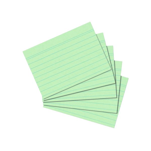 карточки для записей А7, в линейку, зеленые, 100 штук