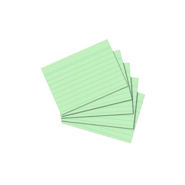 карточки для записей А8, в линейку, зеленые, 100 штук