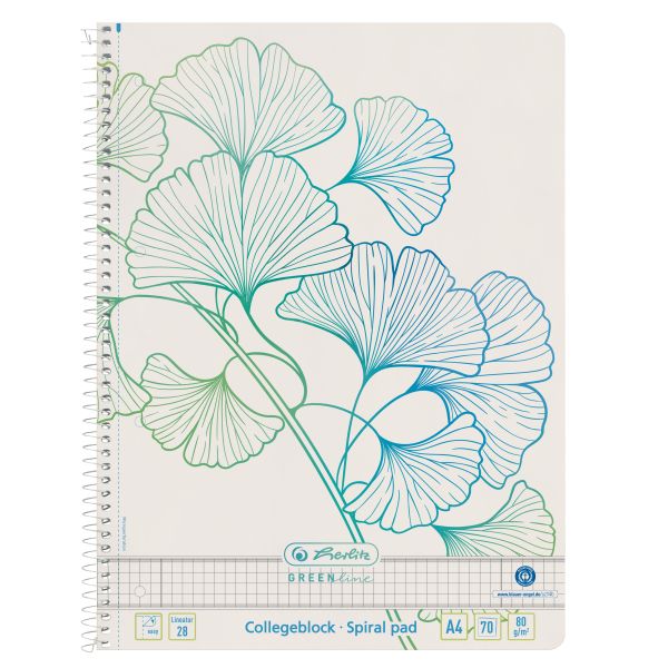 блокнот на спирали A4 GREENline 70 листов №28 орнамент Ginkgo