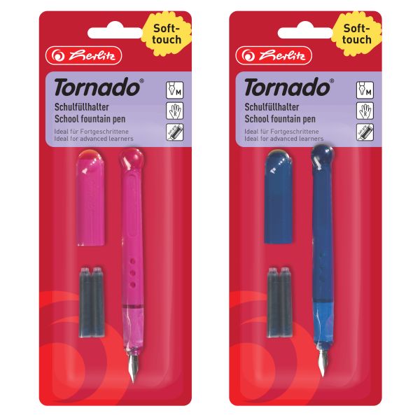 перьевая ручка Tornado, перо M, резиновый держатель, разные цвета