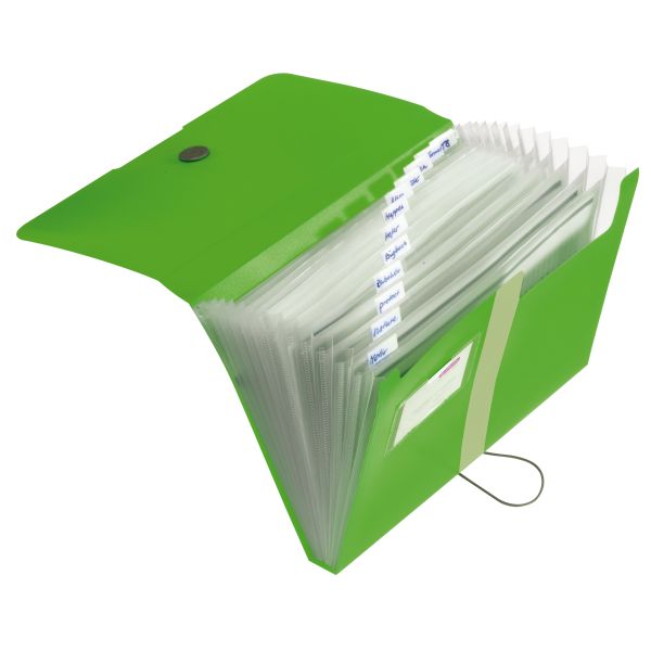 Spisové dosky formát A4,s 12 dielnym organizátorom, PP,zelené